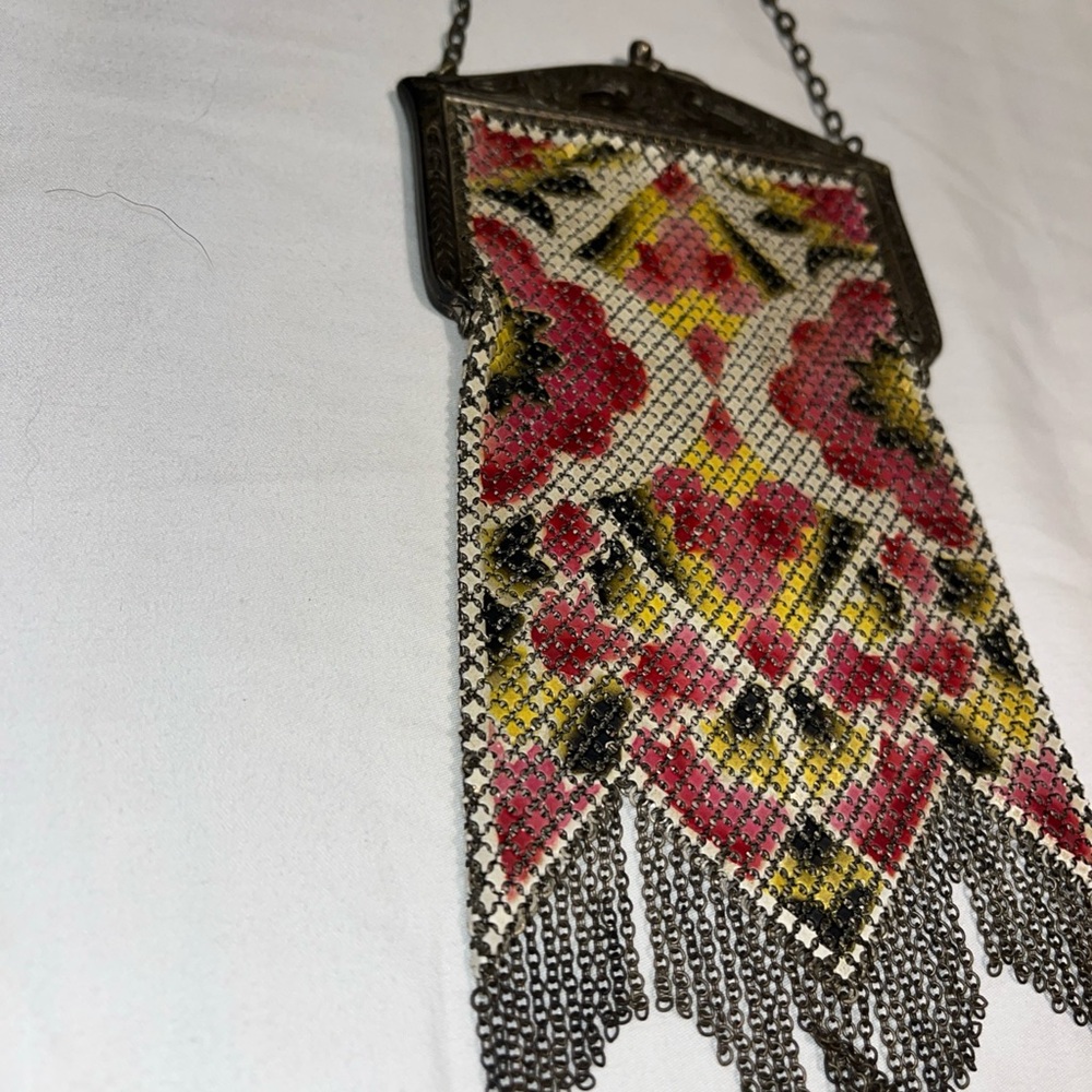 Vintage Chainmail Clutch with Pink and Yellow Accents - Picture 10 of 16